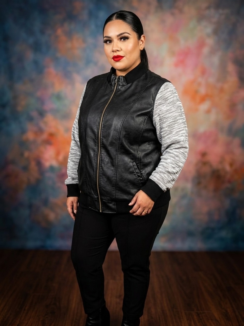 Torrid XXL 3 22-24 Womens Black Faux Leather Bomber Jacket